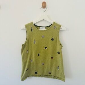 Christopher & Banks Olive Women’s Coffee Shop Embroidered Knit Tank